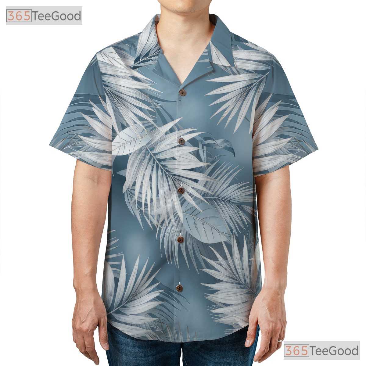 Blue Palm Leaf Hawaiian Shirt - Unisex Aloha Short Sleeve Tee