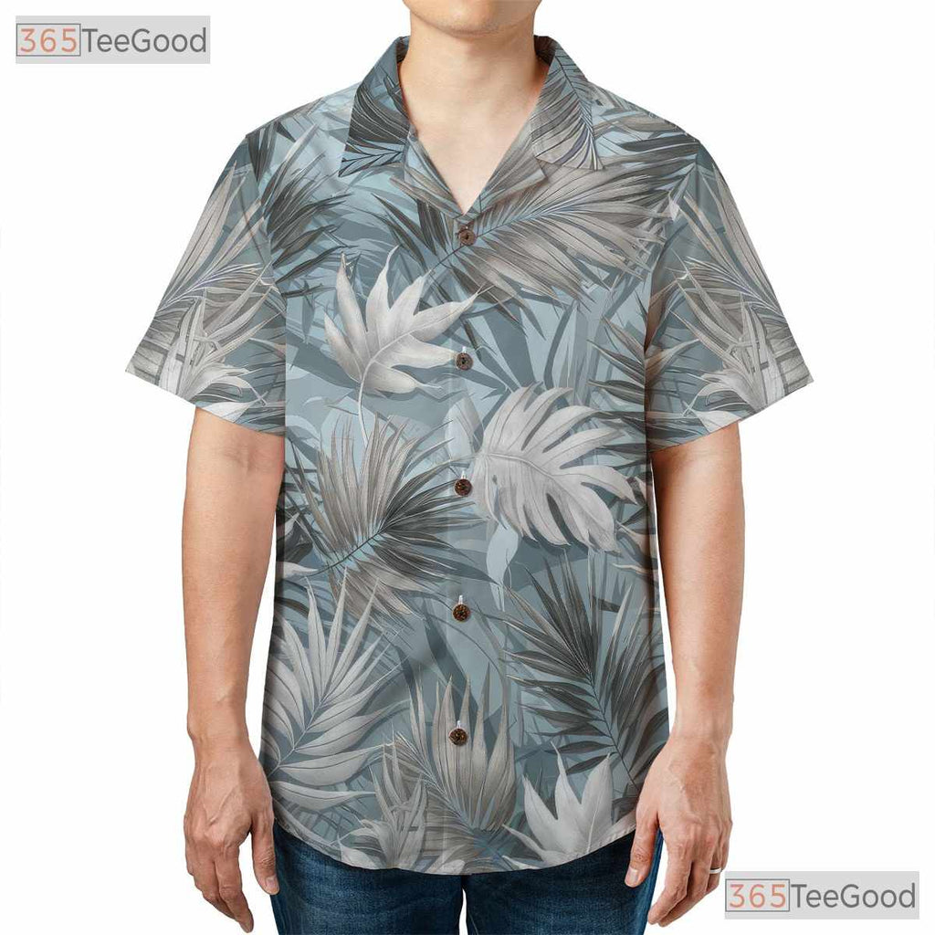 Tropical Palm Leaf Hawaiian Shirt - Stylish Blue Men's Beach Tee