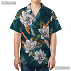 Teal Floral Hawaiian Shirt - Unisex Tropical Beachwear Outfit