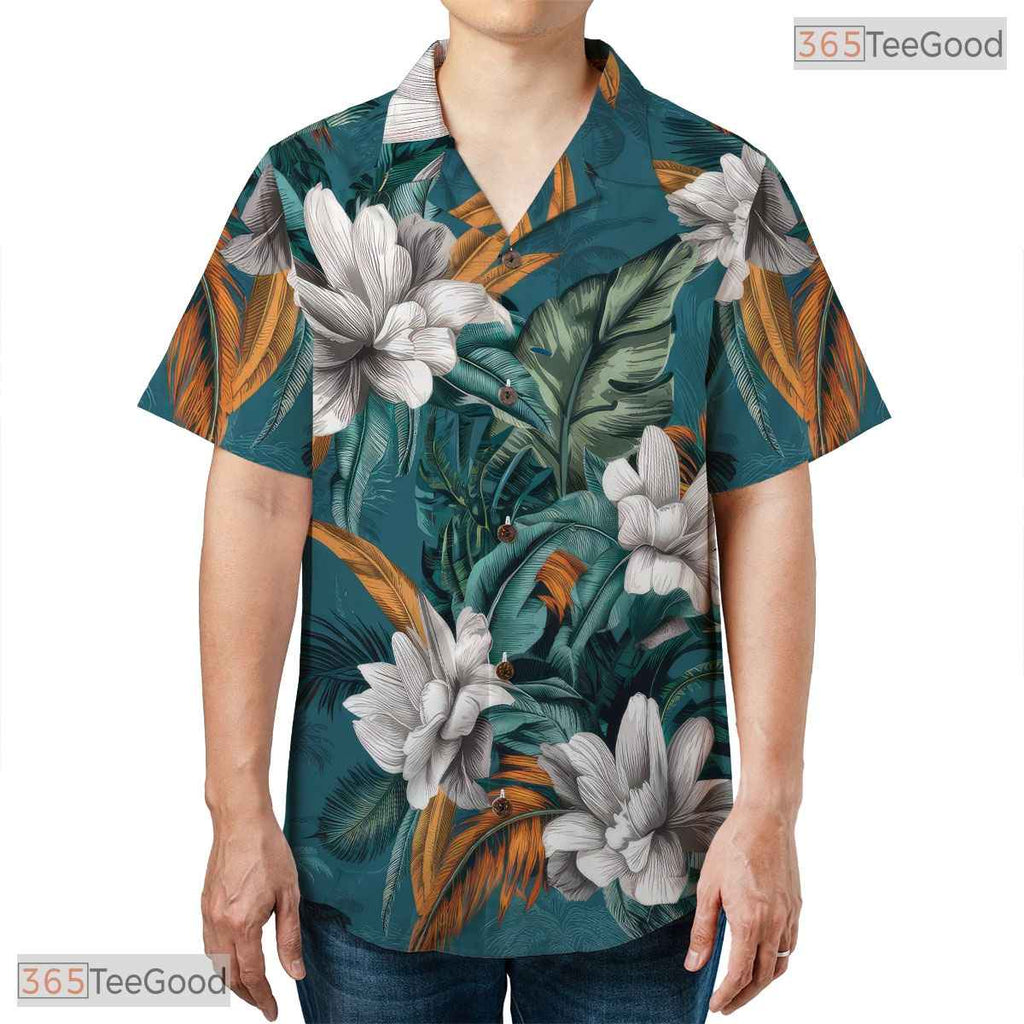 Red Sunset Beach Hawaiian Tee - Tropical Palm Island Summer Vibes Adults