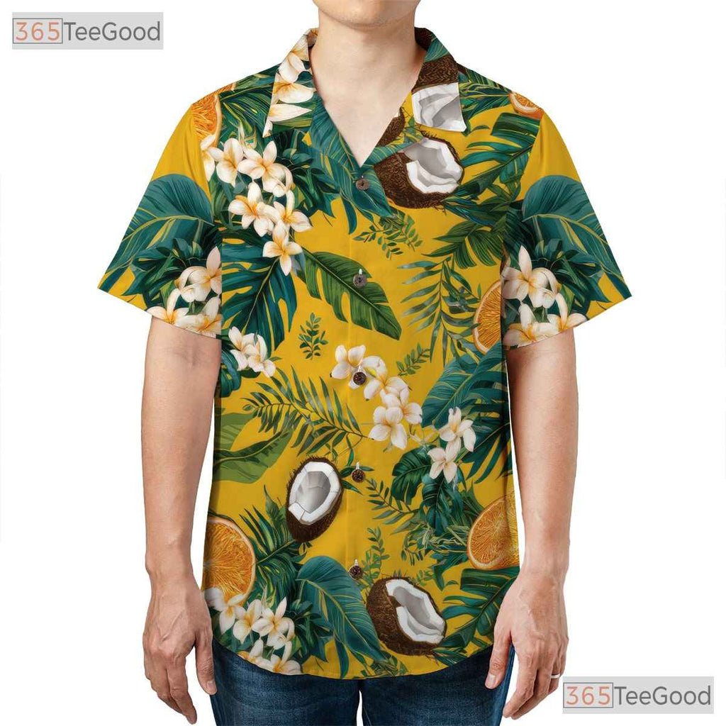 Citrus Coconut Print Hawaiian Shirt - Unisex Tropical Beach Tee