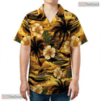 Tropical Red Sunset Hawaiian Tee - Palm Island Getaway Vacation Wear