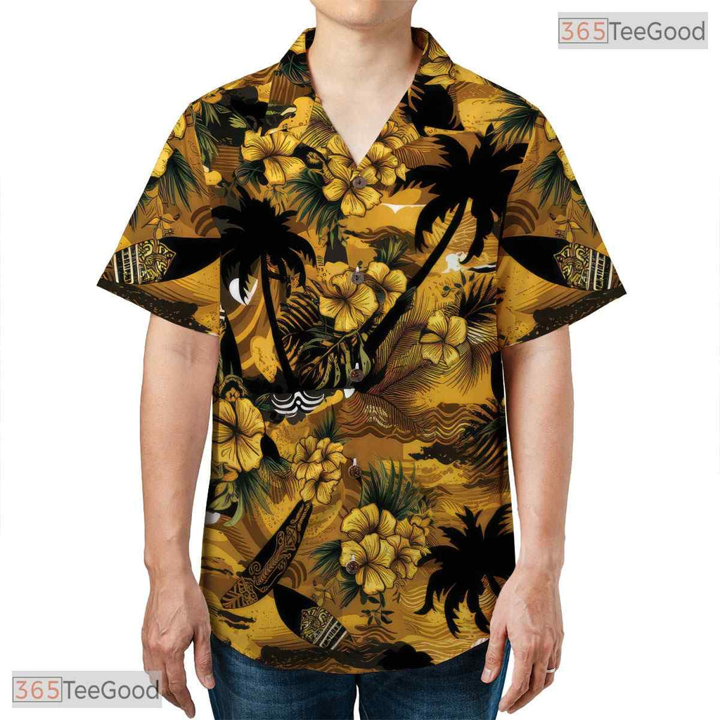 Red Palm Island Hawaiian Shirt - Tropical Sunset Beach Resort Outfit