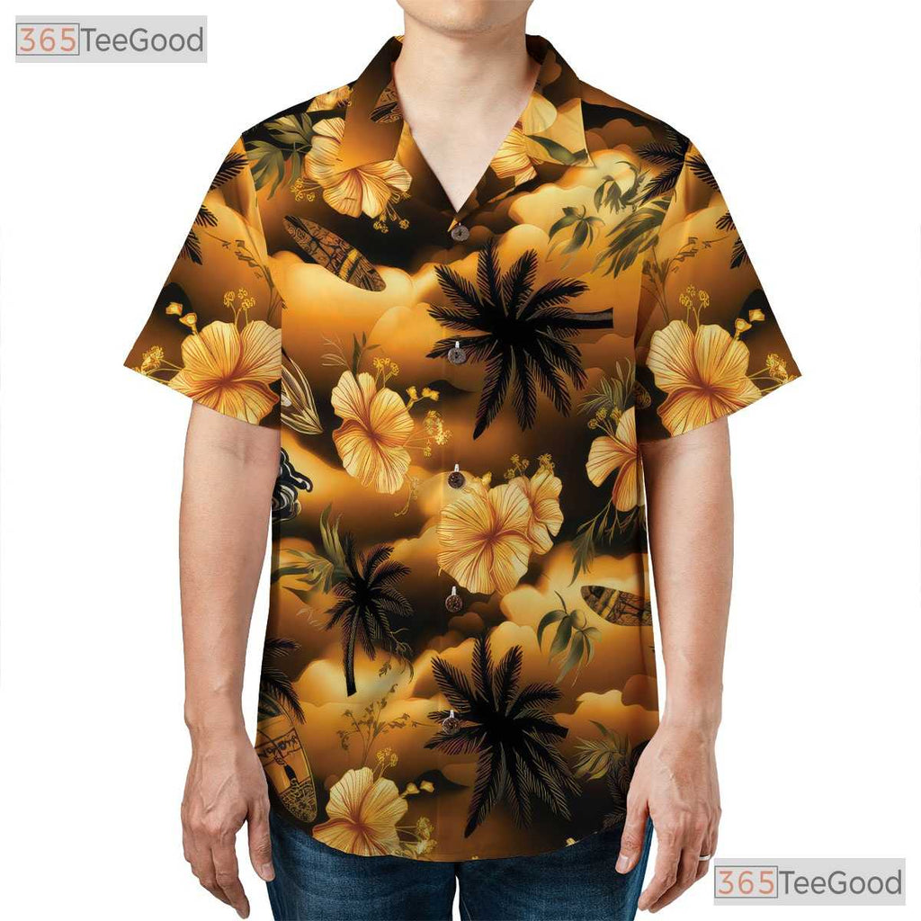 Casual Beach Button Down Hawaiian Shirt - Adult Short Sleeve Tee