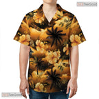 Sunset Red Palm Hawaiian Tee - Tropical Island Vacation Resort Adults
