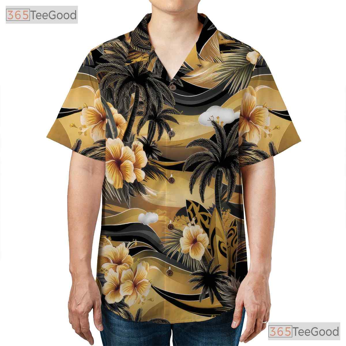 Short Sleeve Button Down Hawaiian Shirt - Men's Vacation Beachwear