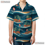 Blue Sunset Ocean Hawaiian Shirt - Tropical Beach Palm Tree Unisex