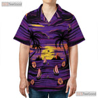 Purple Sunset Paradise Hawaiian Shirt - Sailboats & Palm Island Men