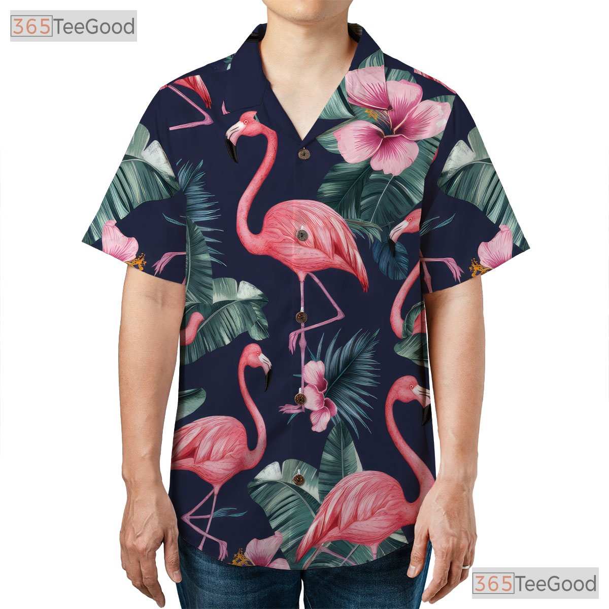 Flamingo Paradise Hawaiian Tee - Vibrant Tropical Bird Island Vacation Women