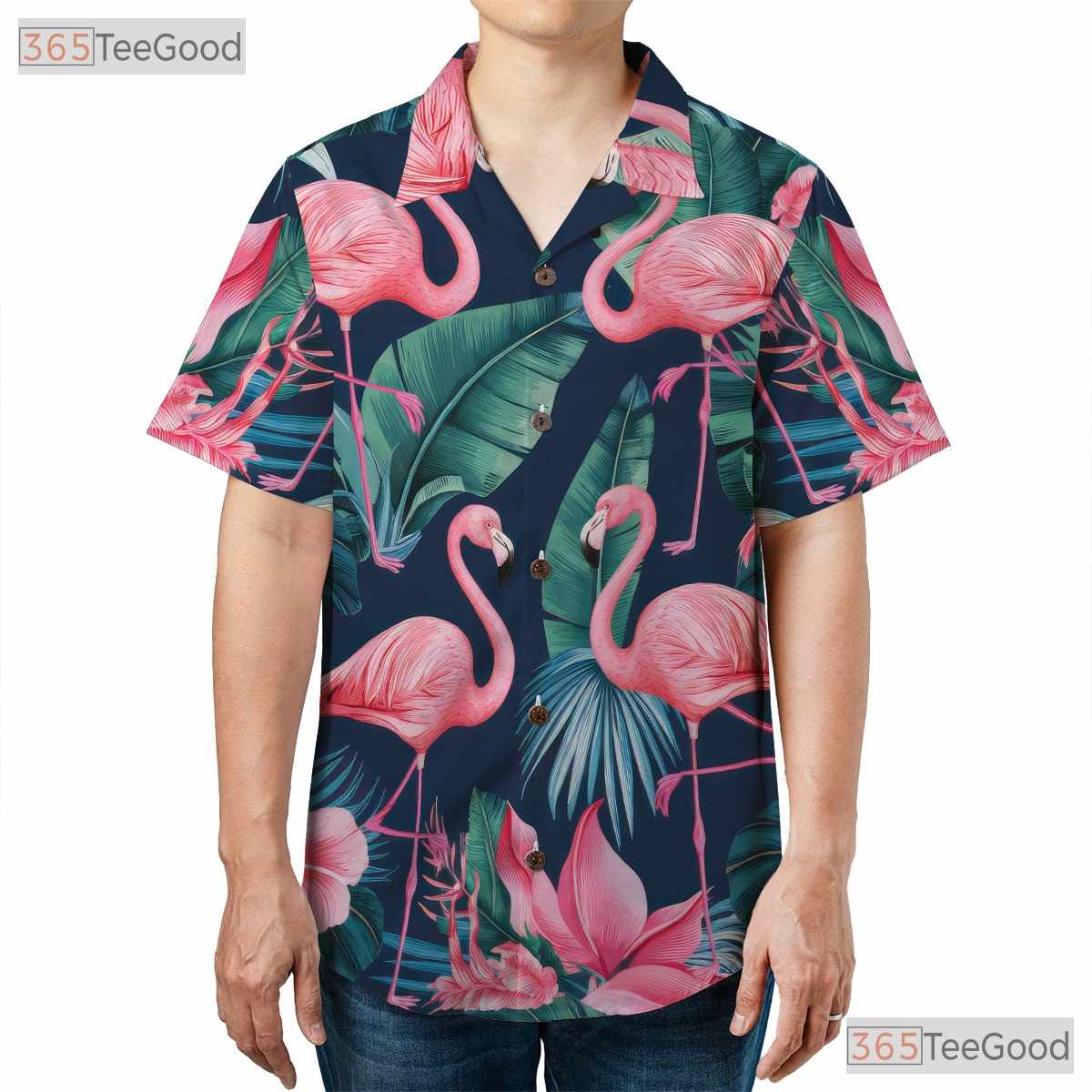 Flamingo Paradise Hawaiian Tee - Exotic Palm & Ocean Vibes for Adults