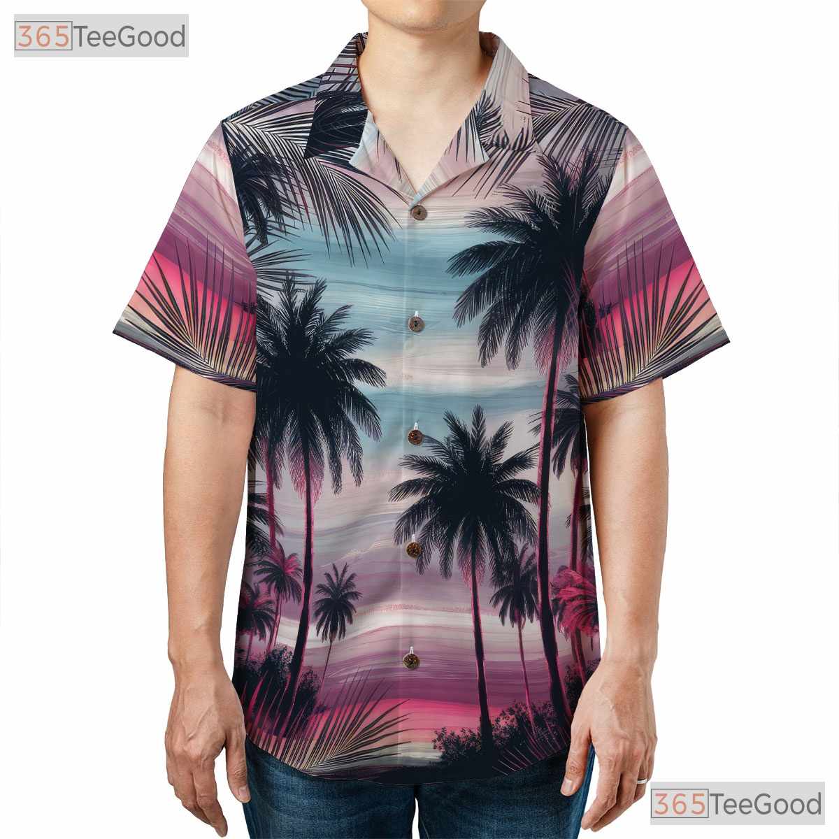 Tropical Sunset Hawaiian Shirt - Palm Trees & Night Beach Vibes for Men