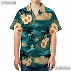 Vintage Hawaiian Tee - Ocean Waves Sailboats & Palm Trees Gift for Adults