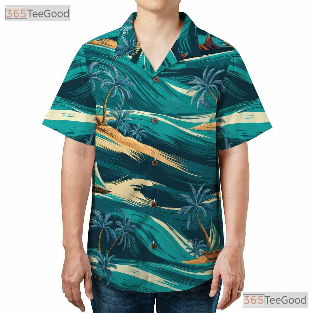 Tropical Palm Ocean Hawaiian Shirt - Vacation Aloha Style for Men & Women