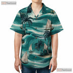 Retro Hawaiian Tee - Sailboats Palm Trees & Ocean Breeze Design Unisex