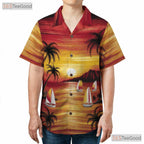 Sunset Palm Trees Hawaiian Tee - Tropical Vintage Ocean Style Gift Adults