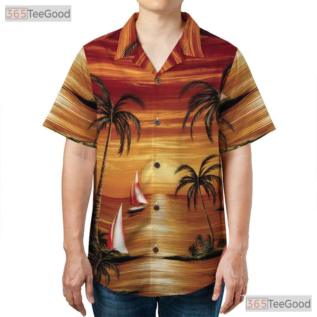 Retro Bahamas Hawaiian Shirt - Sunset Waves & Aloha Vacation Print Men