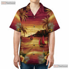 Tropical Palm Sunset Hawaiian Tee - Ocean Waves Summer Gift Unisex Adult