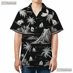 Black & White Palm Hawaiian Shirt - Tropical Island Vintage Beachwear Women