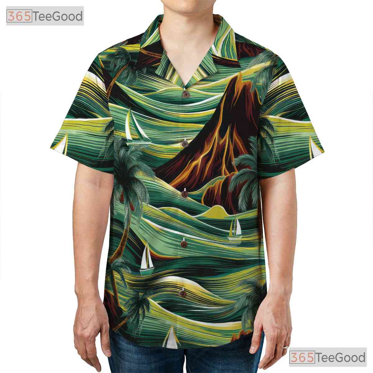 Tropical Sunset Hawaiian Tee - Palm Trees & Waves Summer Vibes Adults