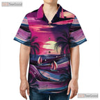 Palm Sunset Beach Hawaiian Tee - Aloha Tropical Floral Vacation Women