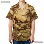 Tropical Blue Palm Hawaiian Shirt - Floral Ocean View Summer Vacation