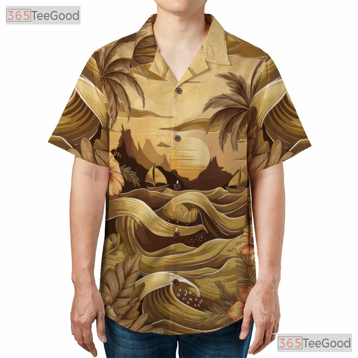 Tropical Blue Palm Hawaiian Shirt - Floral Ocean View Summer Vacation