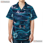 Vintage Aloha Hawaiian Tee - Blue Palm Trees Ocean Island Style Women
