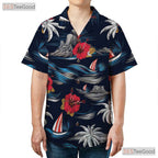 Vintage Navy Aloha Tee - Island Palm Trees & Beachwear Style Women