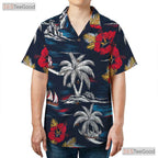 Gray Aloha Palm Tree Hawaiian Shirt - Pink Hibiscus Island Print Men