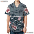 Gray Aloha Hawaiian Tee - Palm Trees Hibiscus Island Gift for Unisex