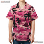 Vintage Pink Hawaiian Tee - Tropical Aloha Palm Trees & Hibiscus Women