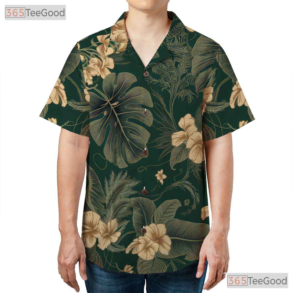 Unisex Tropical Hawaiian Tee - Green Monstera Leaf & Jungle Floral Women