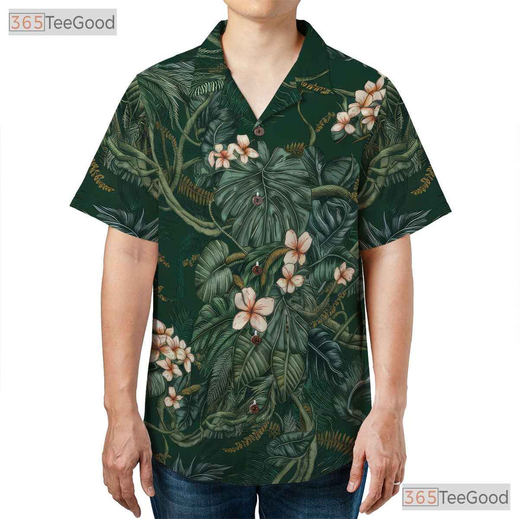 Green Aloha Monstera Leaf Hawaiian Shirt - Jungle Tropical Beachwear Adults