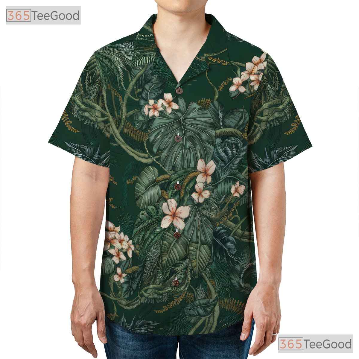 Green Aloha Monstera Leaf Hawaiian Shirt - Jungle Tropical Beachwear Adults