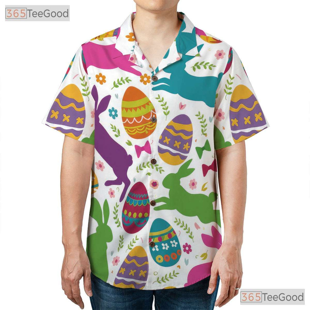 Easter Bunny & Eggs Hawaiian Shirt - Colorful Spring Holiday Wear for Men