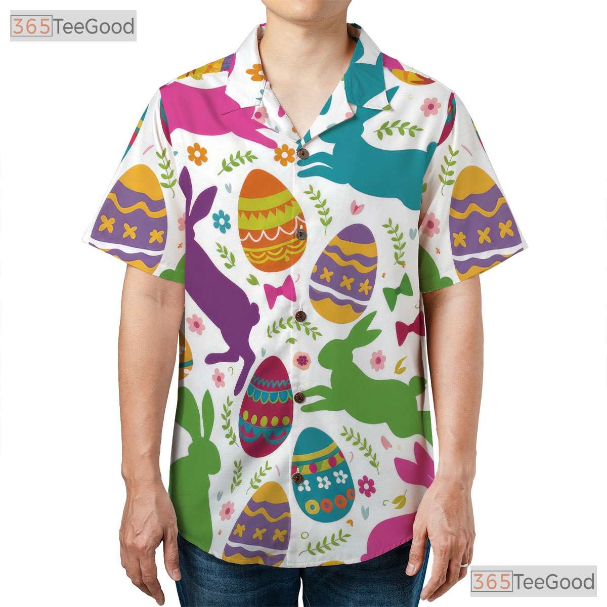Easter Bunny & Eggs Hawaiian Shirt - Colorful Spring Holiday Wear for Men