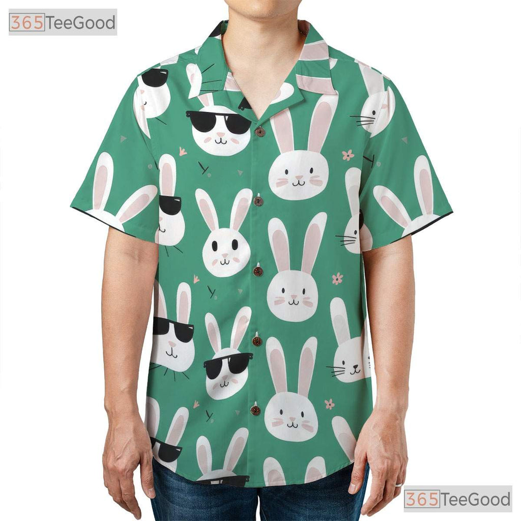 Green Easter Bunny Face Hawaiian Tee - Spring Holiday Rabbit Style Men