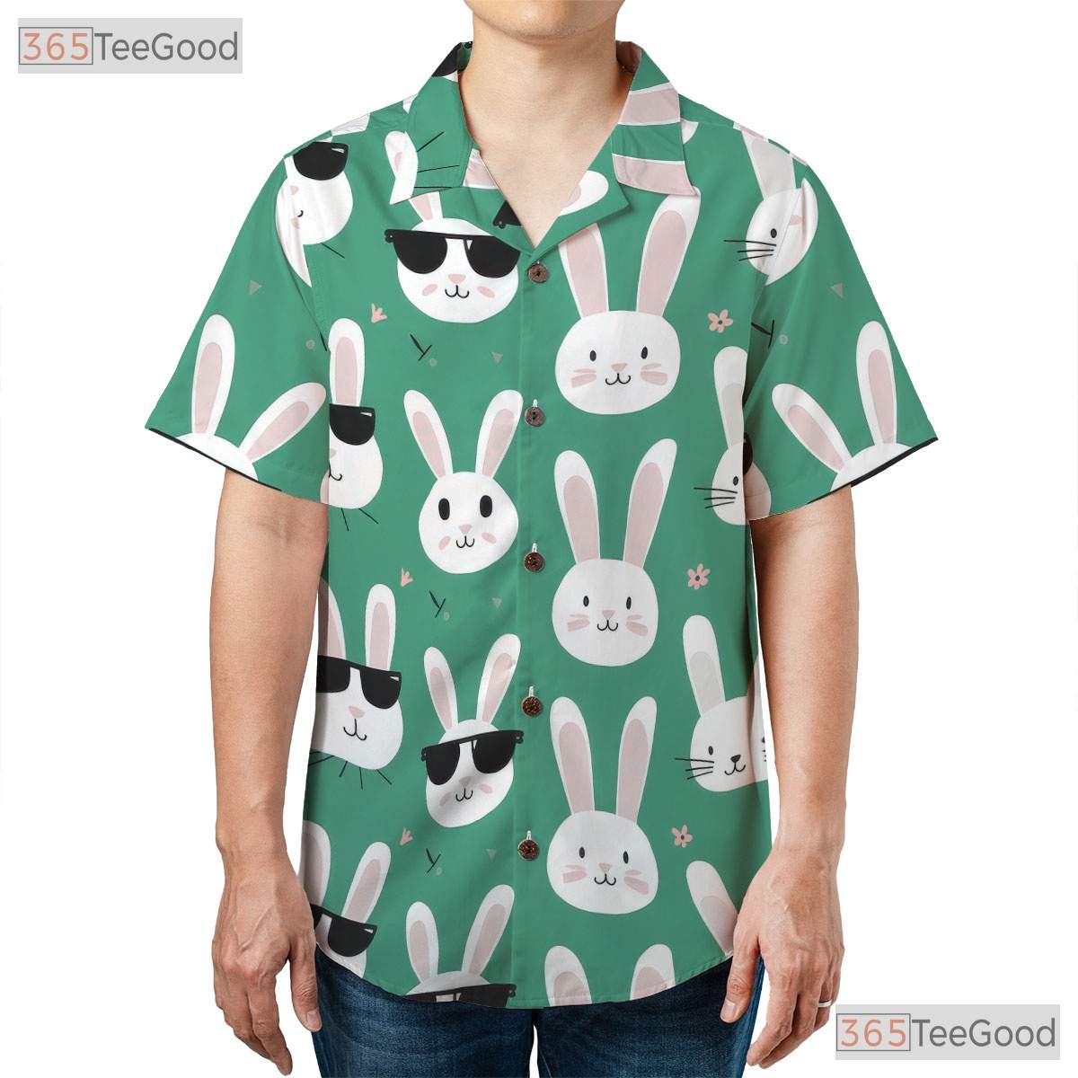 Green Easter Bunny Face Hawaiian Tee - Spring Holiday Rabbit Style Men