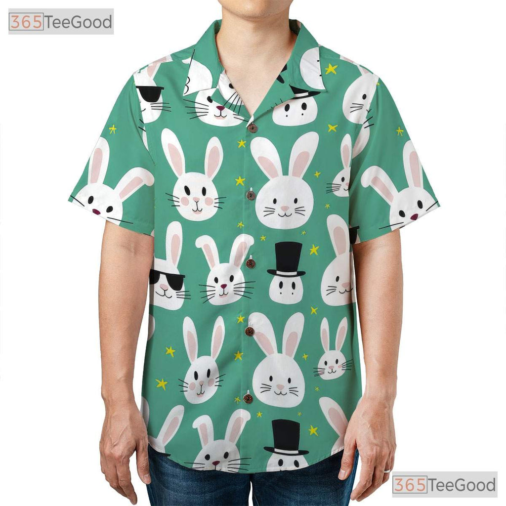 Cute Bunny Face Easter Hawaiian Shirt - Green Spring Rabbit Aesthetic Women