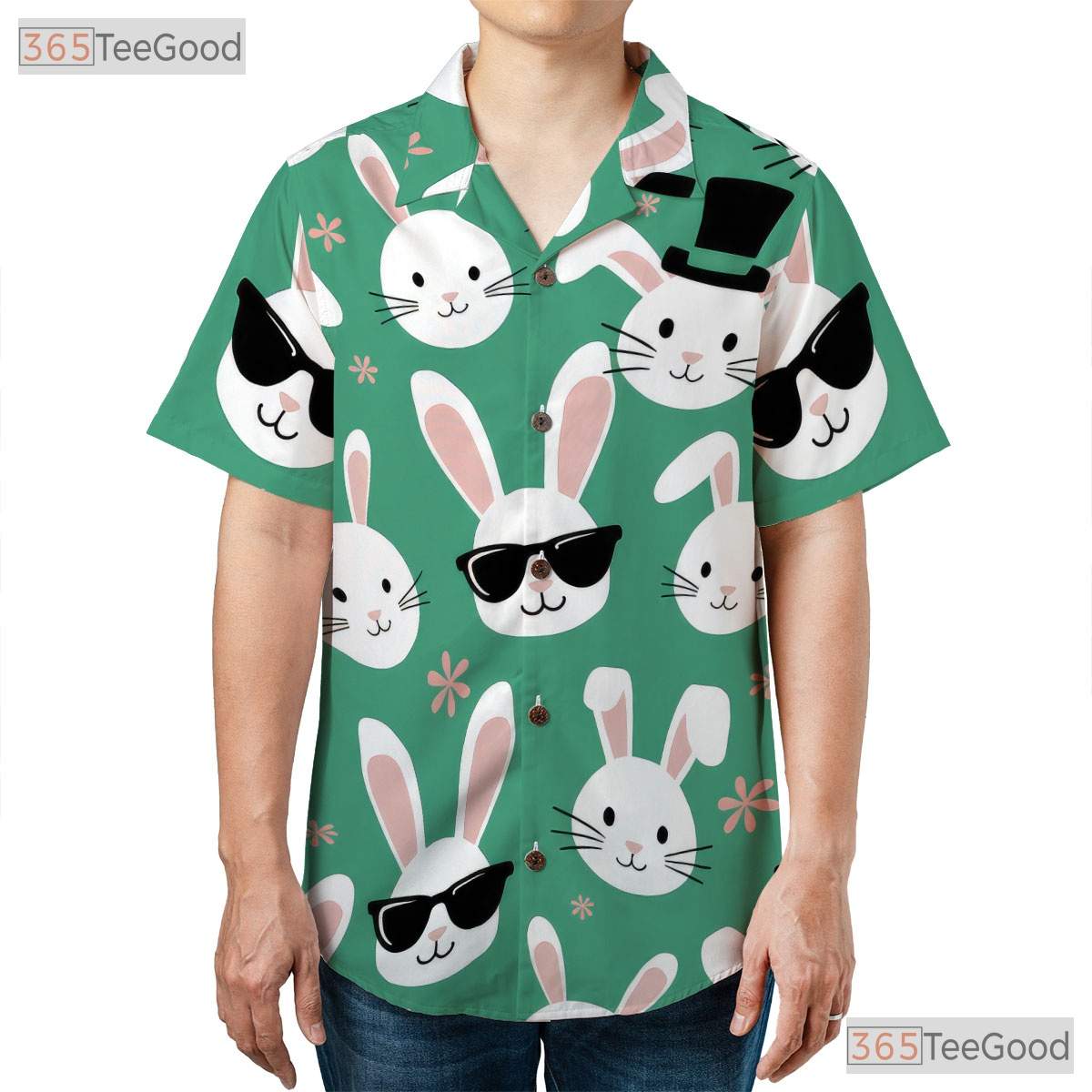Green Spring Bunny Hawaiian Shirt - Cute Easter Rabbit for Adults
