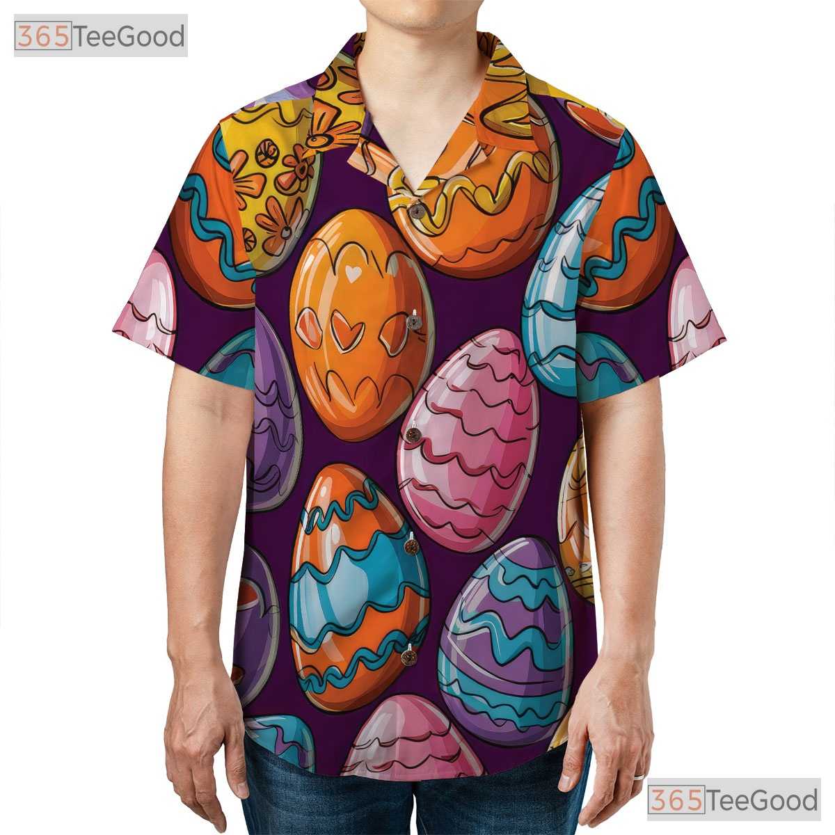 Colorful Easter Egg Hawaiian Tee - Vibrant Spring Holiday Gift Men