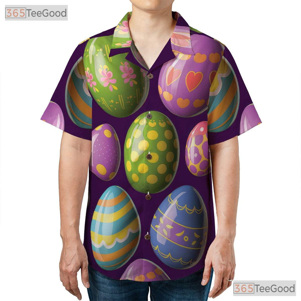 Spring Easter Egg Hawaiian Shirt - Purple Colorful Design for Women