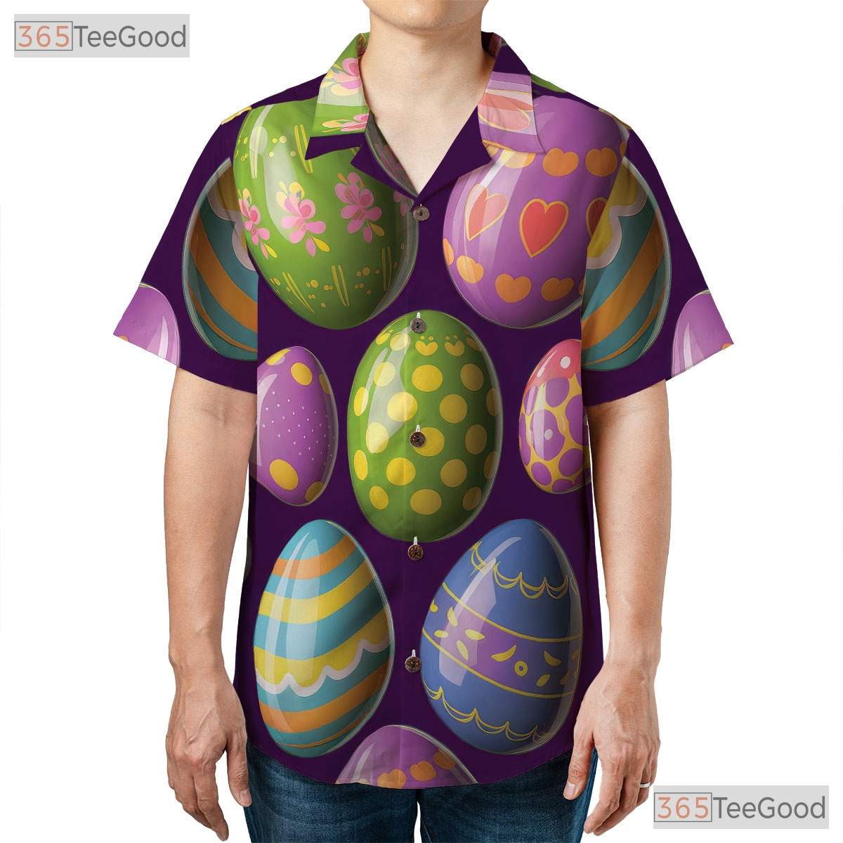 Spring Easter Egg Hawaiian Shirt - Purple Colorful Design for Women