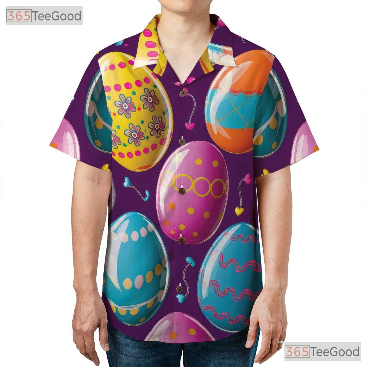 Vibrant Purple Easter Hawaiian Tee - Colorful Egg Holiday Party Unisex