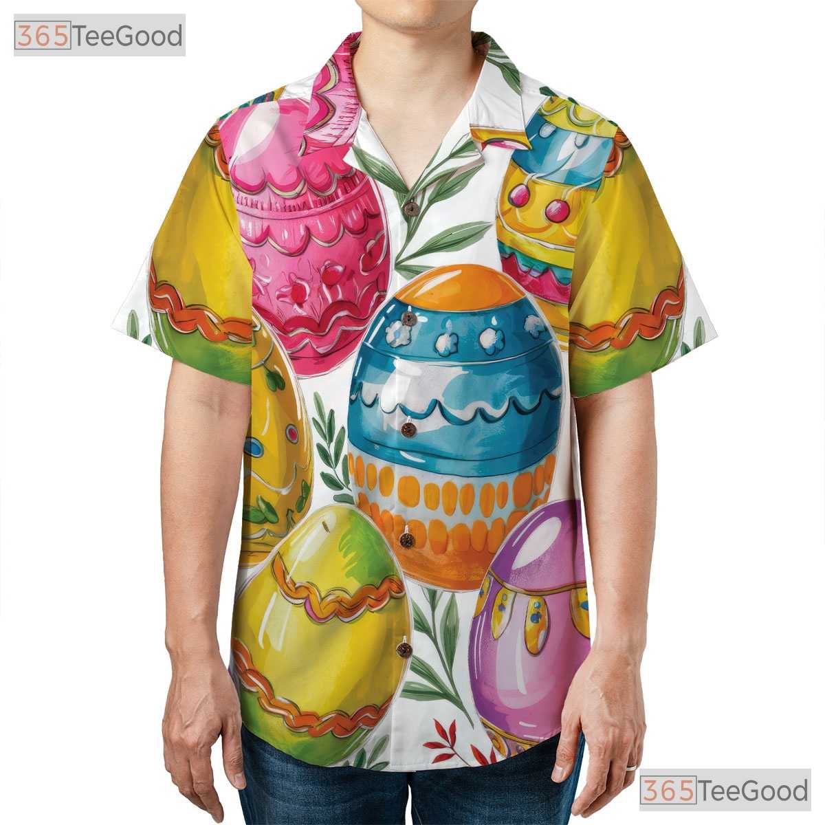 Bright Spring Easter Egg Hawaiian Shirt - Colorful Floral Holiday Adults
