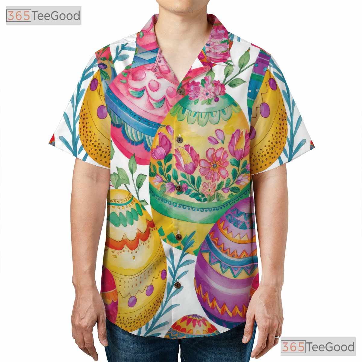 Floral Easter Egg Hawaiian Tee - Vibrant Spring Holiday Gift Shirt Men