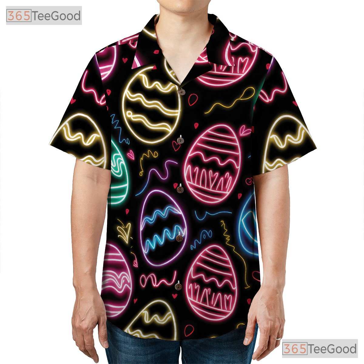 Neon Easter Egg Hawaiian Shirt - Colorful Spring Party Gift for Adults