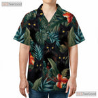 Jungle Black Cat Hawaiian Shirt - Tropical Blue Leaves Gift for Adults