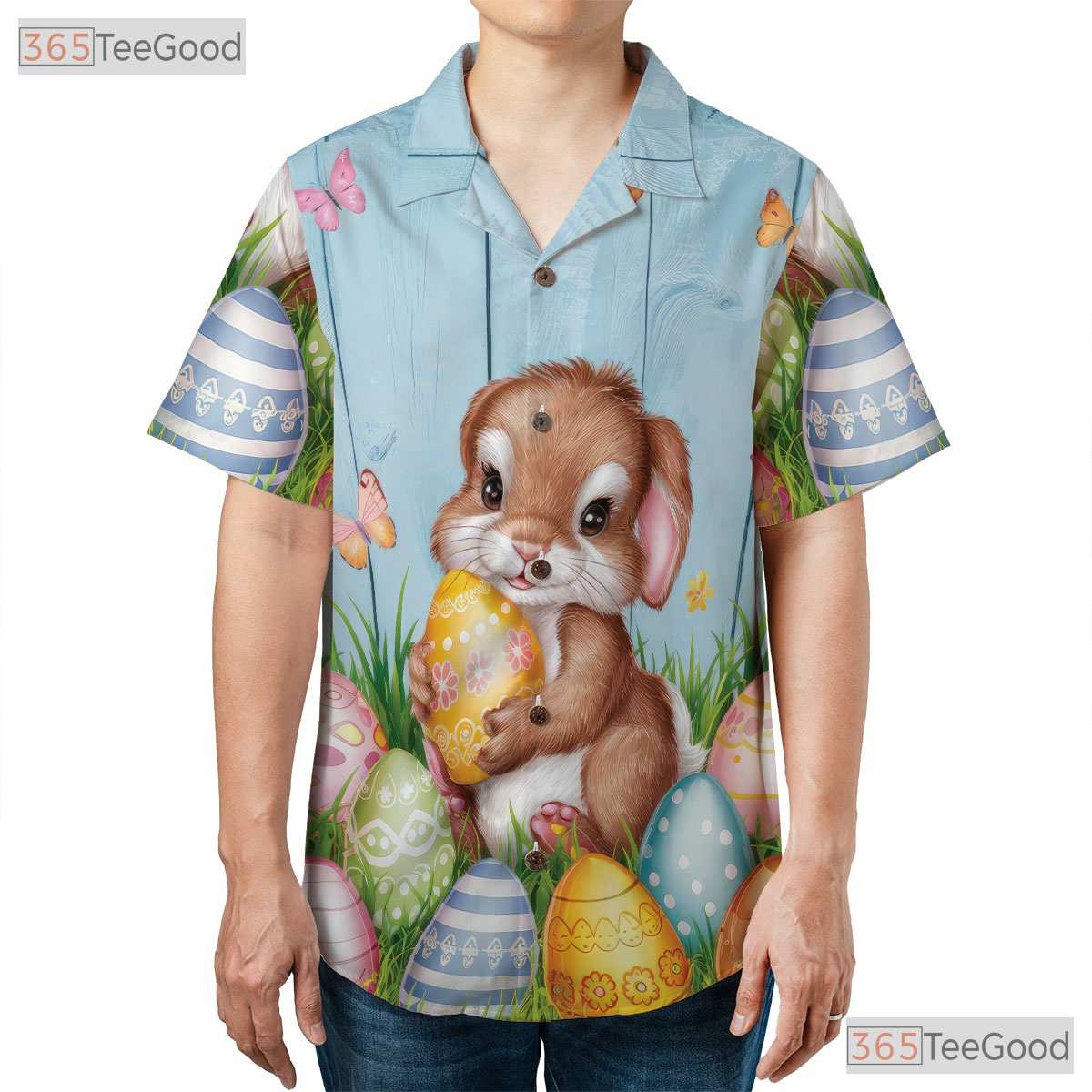 Pastel Bunny Easter Hawaiian Shirt - Spring Butterflies & Egg Print Men