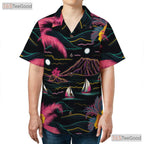 Black Neon Palm Hawaiian Shirt - Aloha Tropical Beach Gift Men S to 5XL